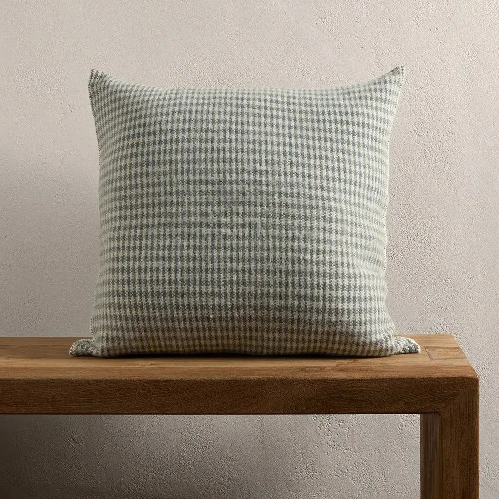Elowen Gingham Throw Pillow - Green, Wool