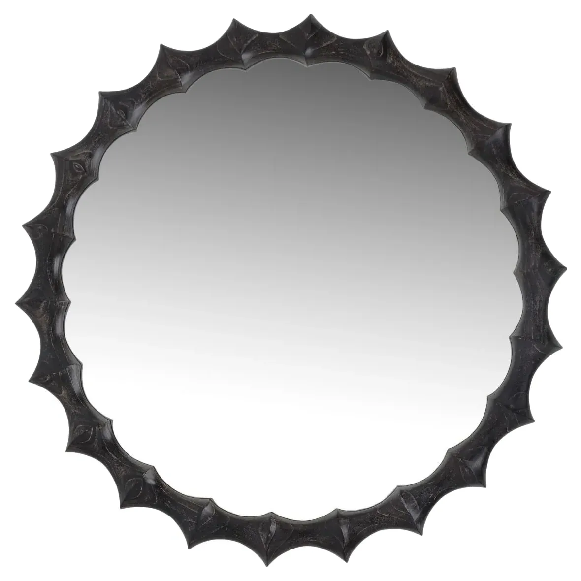 Elowyn Large Round Spike Wall Mirror - Black, Wood
