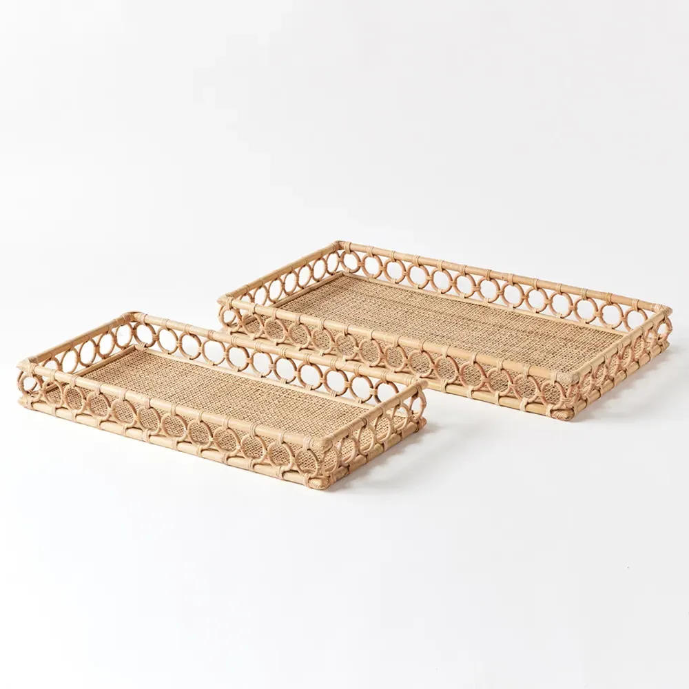 Elsie Rectangular Decorative Tray Set - Natural, Rattan
