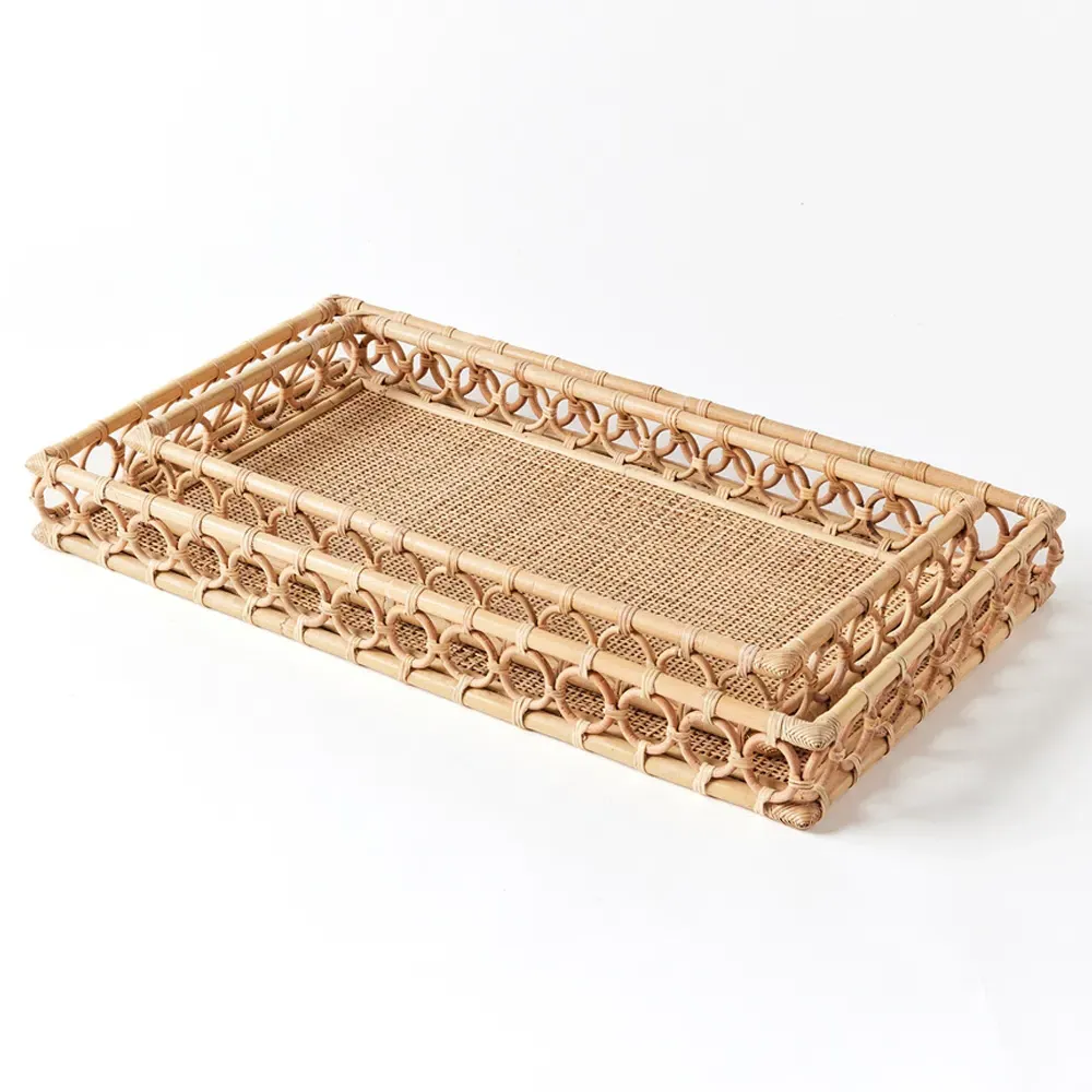 Elsie Rectangular Decorative Tray Set - Natural, Rattan