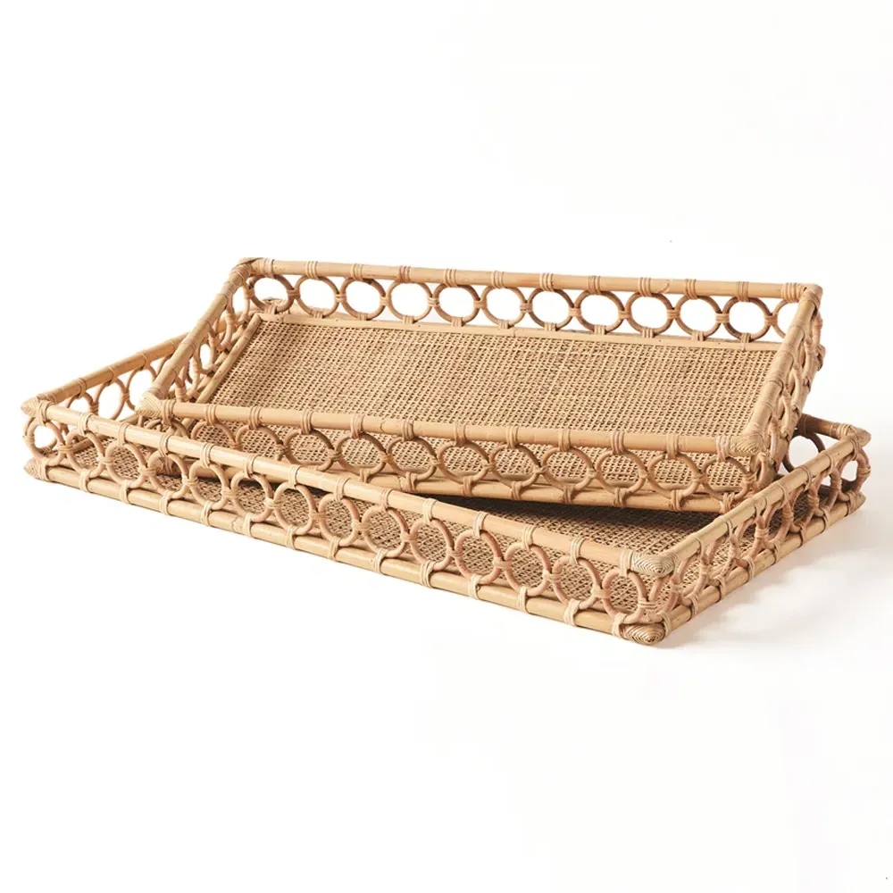 Elsie Rectangular Decorative Tray Set - Natural, Rattan