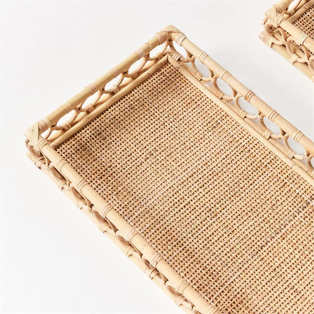 Elsie Rectangular Decorative Tray Set - Natural, Rattan
