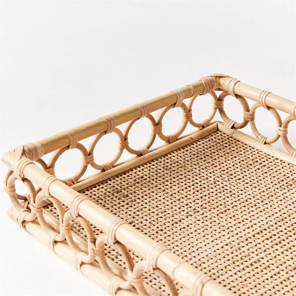 Elsie Rectangular Decorative Tray Set - Natural, Rattan