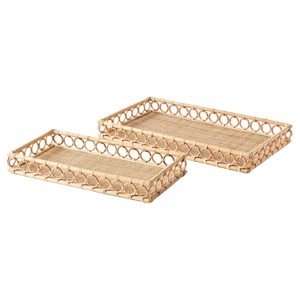 Elsie Rectangular Decorative Tray Set - Natural, Rattan