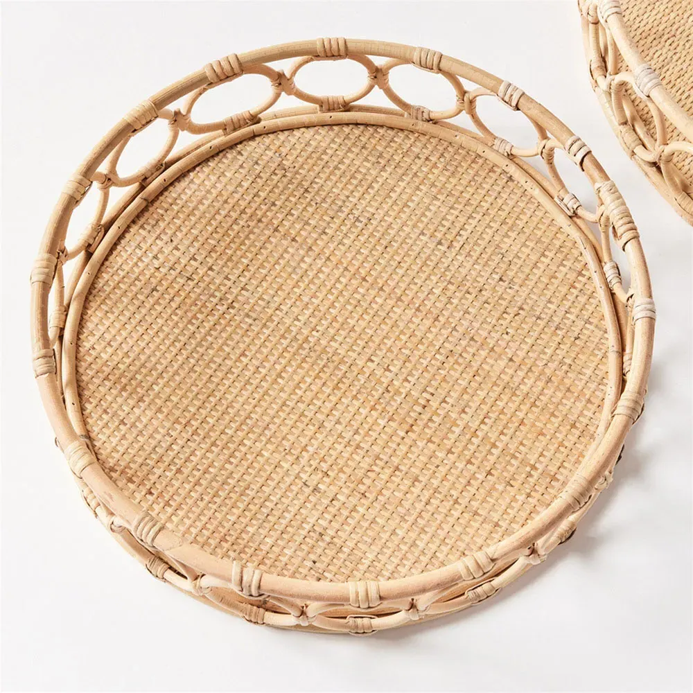 Elsie Round Decorative Tray Set - Natural, Rattan
