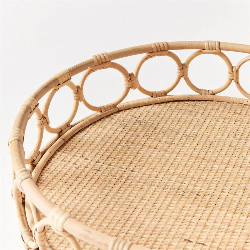 Elsie Round Decorative Tray Set - Natural, Rattan