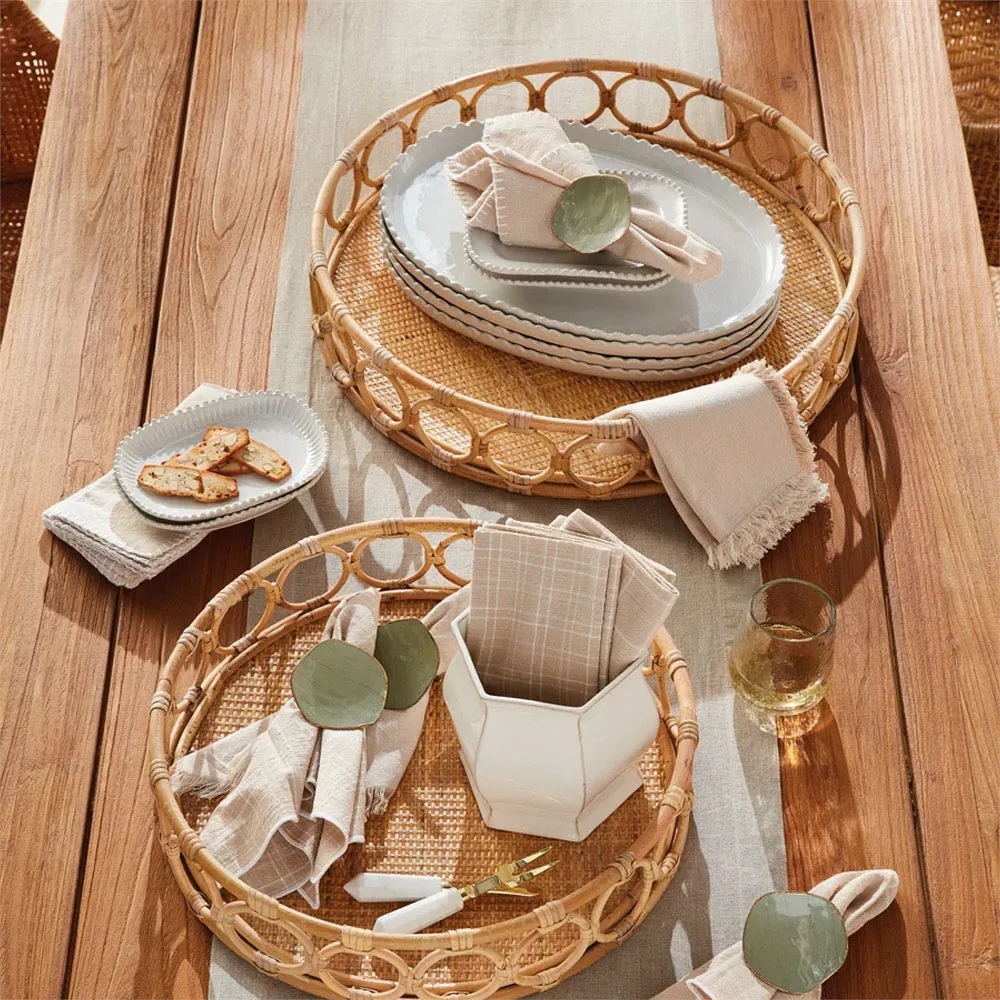 Elsie Round Decorative Tray Set - Natural, Rattan