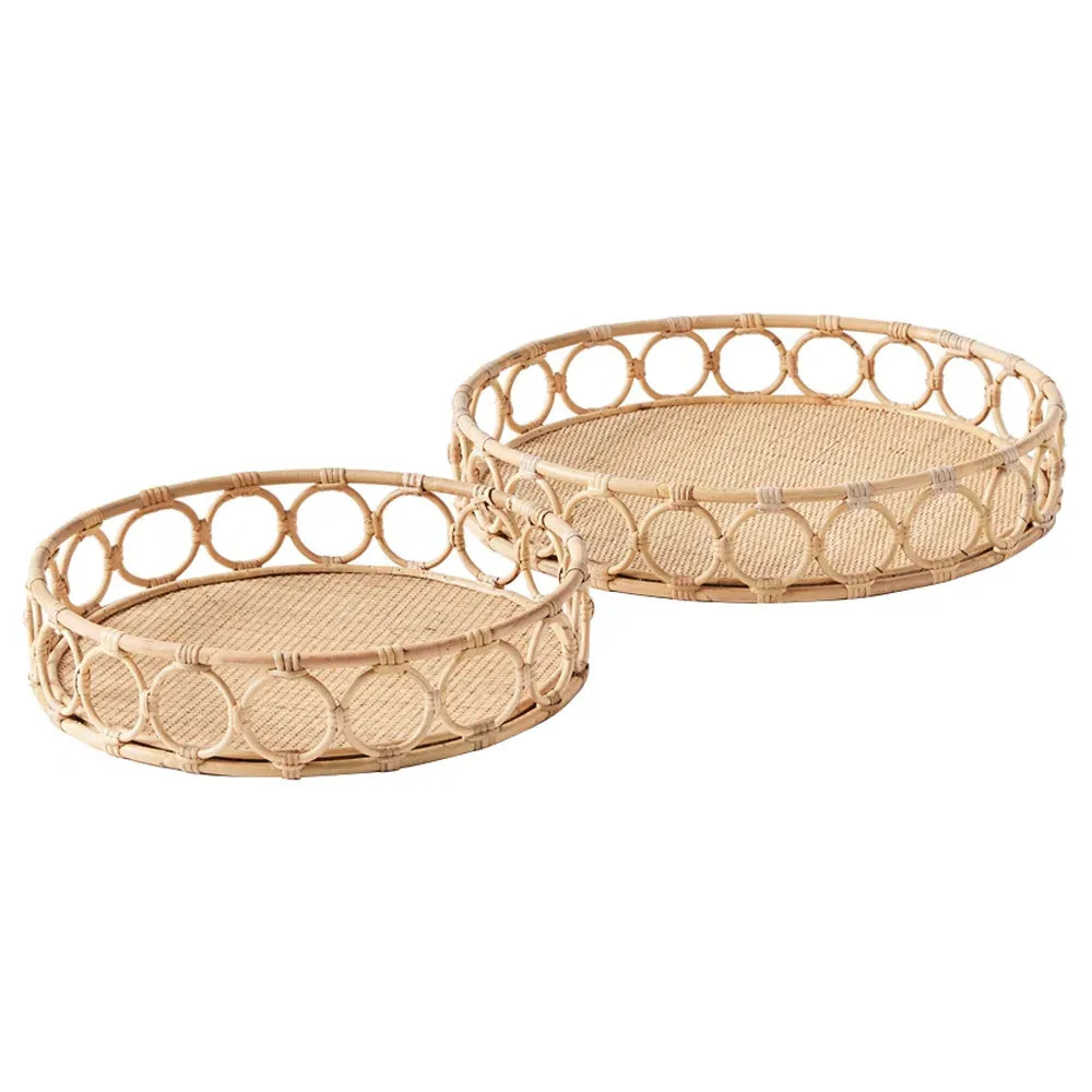 Elsie Round Decorative Tray Set - Natural, Rattan image