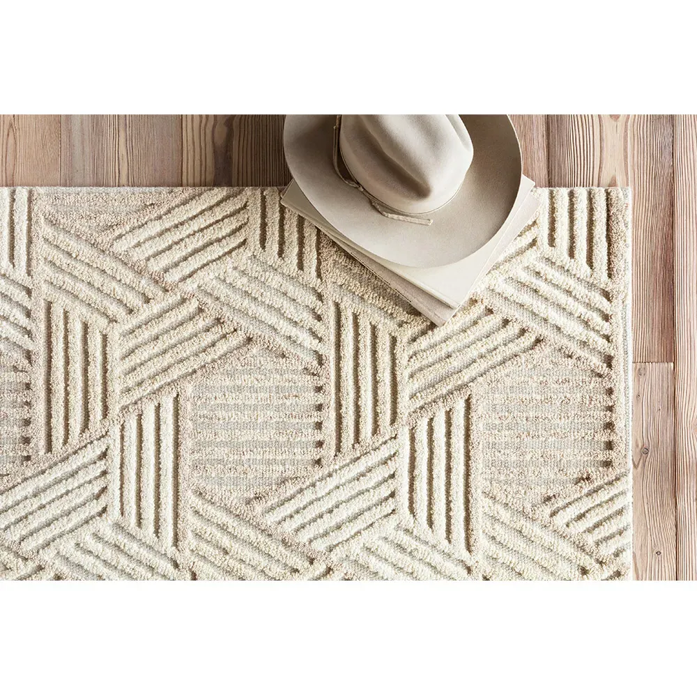 Elsinore Geometric Patterned Rug - Beige, Wool