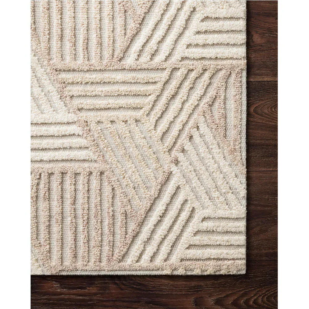 Elsinore Geometric Patterned Rug Sample - Beige, Wool