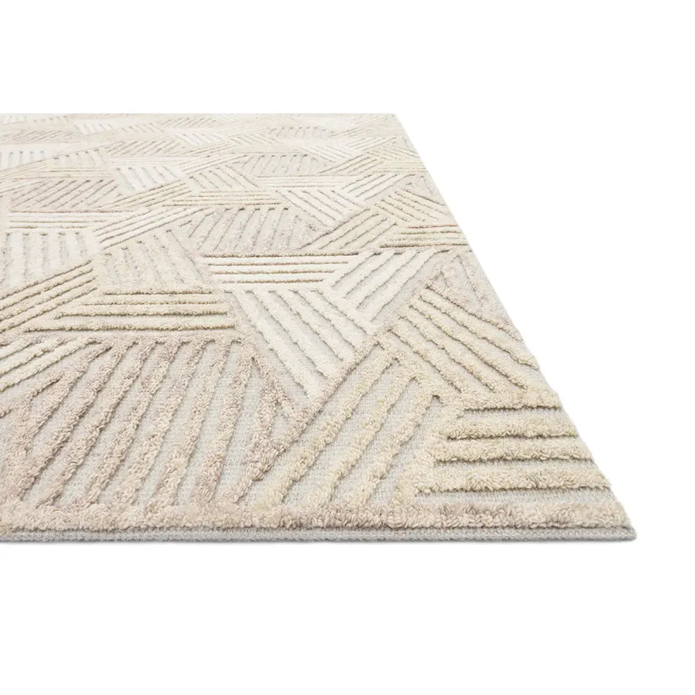 Elsinore Geometric Patterned Runner Rug - Beige, Wool
