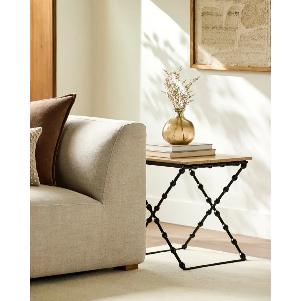 Elvarine Rectangular Outdoor End Table - Beige, Marble