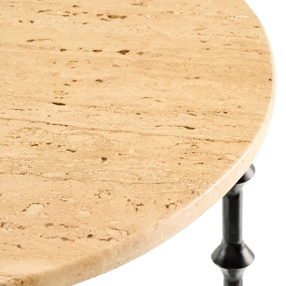 Elvarine Round Outdoor End Table - Beige, Marble