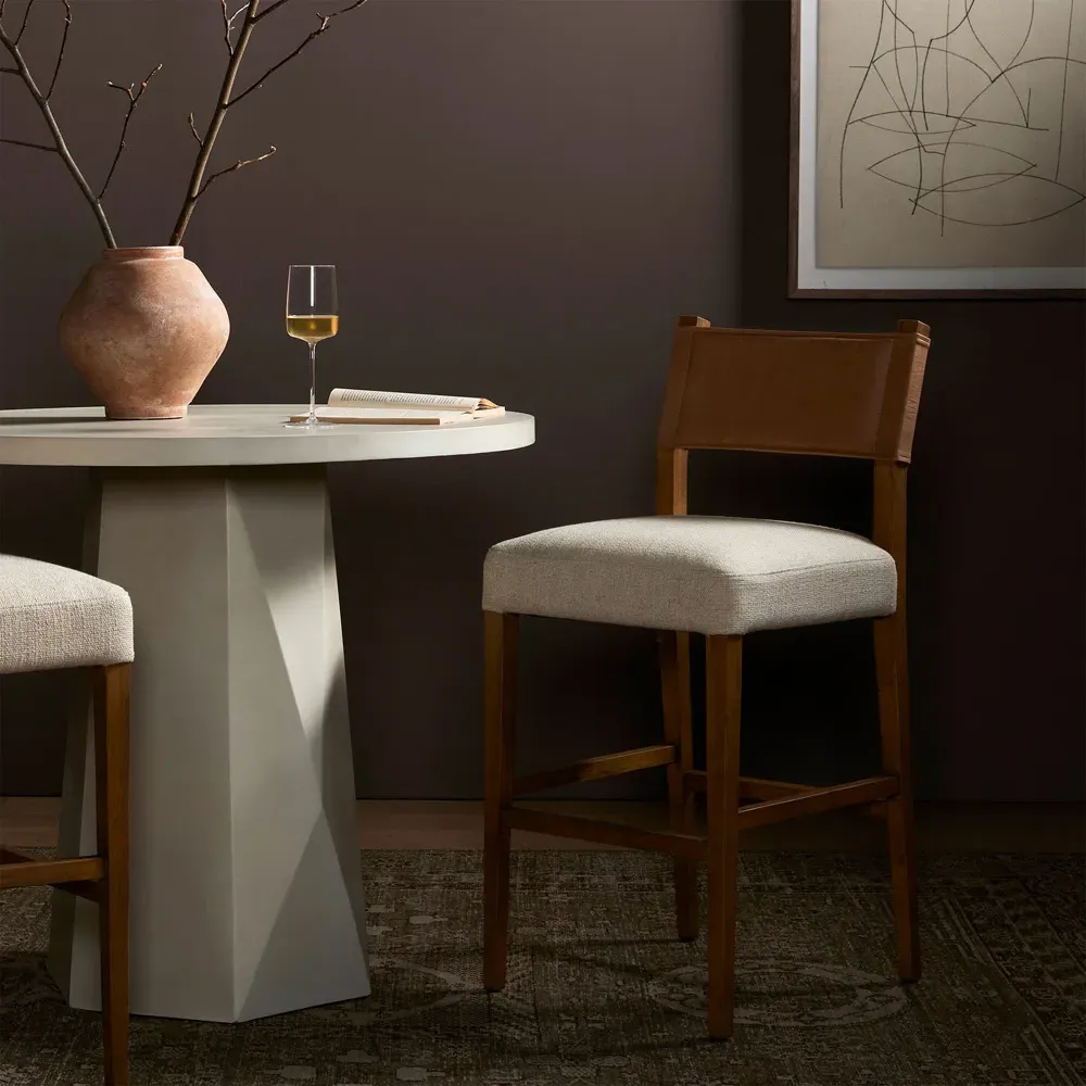 Ely Bar Stool - Beige, Parawood