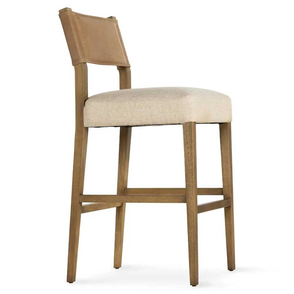 Ely Bar Stool - Beige, Parawood