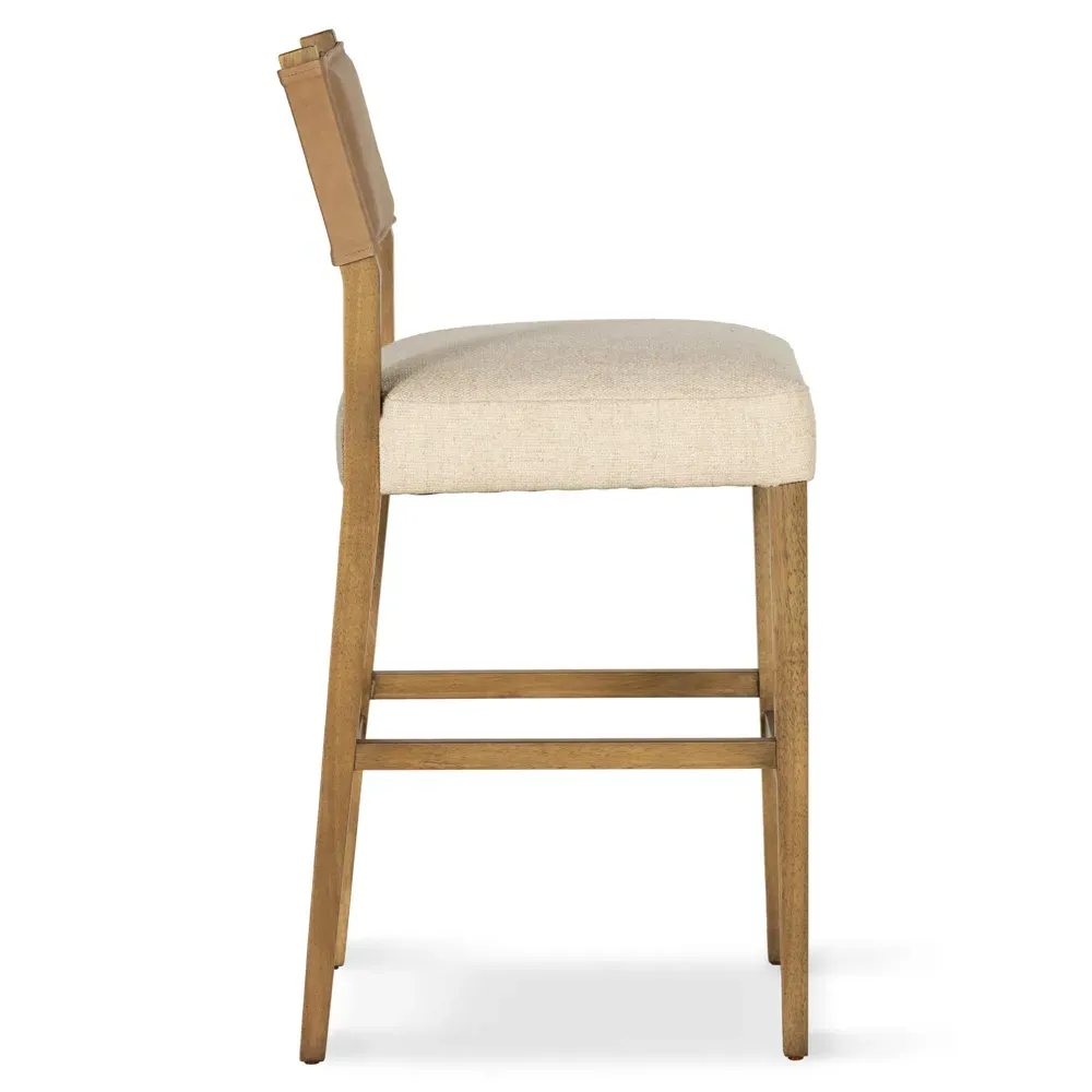 Ely Bar Stool - Beige, Parawood