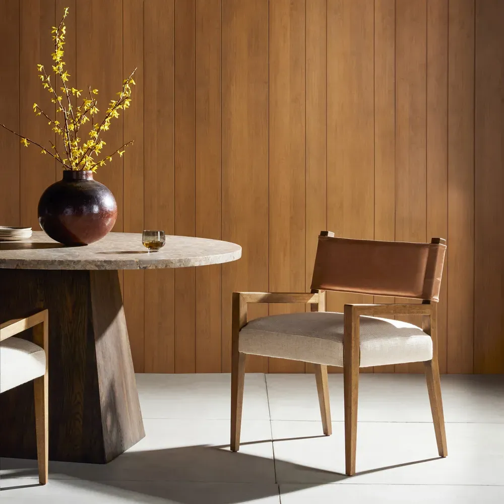 Ely Dining Arm Chair - Beige, Leather