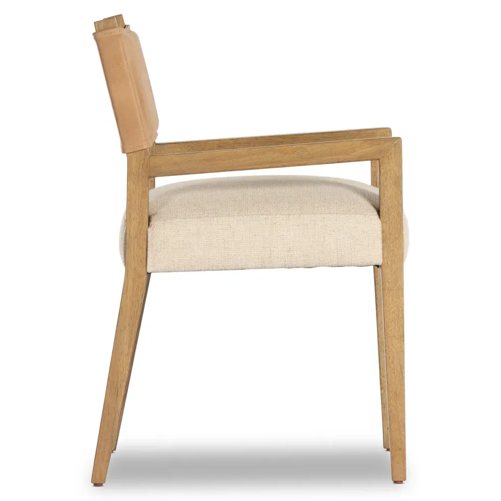 Ely Dining Arm Chair - Beige, Leather