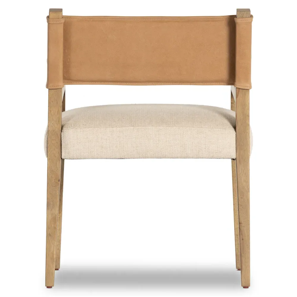 Ely Dining Arm Chair - Beige, Leather