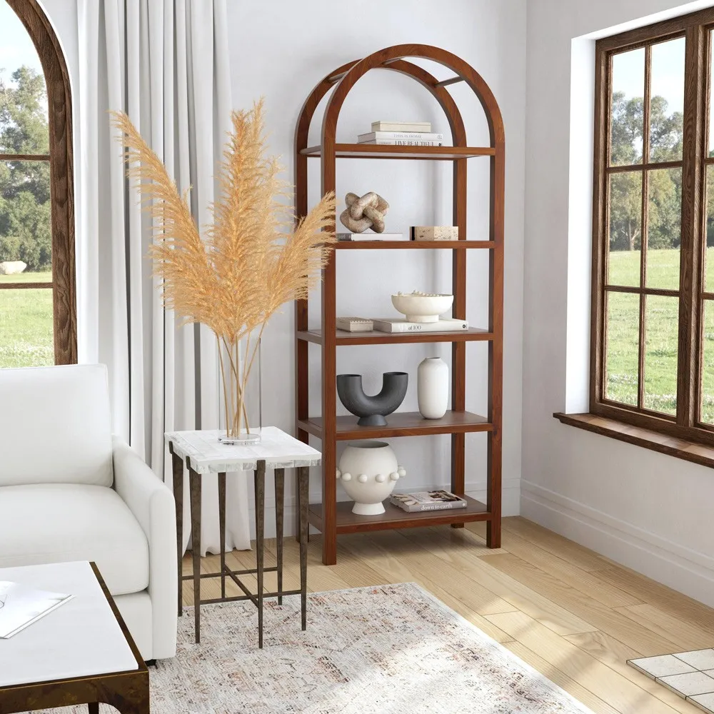 Elyse Arched Etagere - Brown, Wood