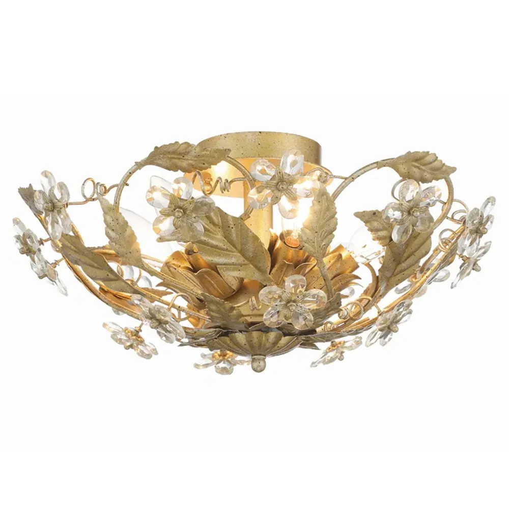 Elysia Crystal Floral Semi Flush Mount - Gold
