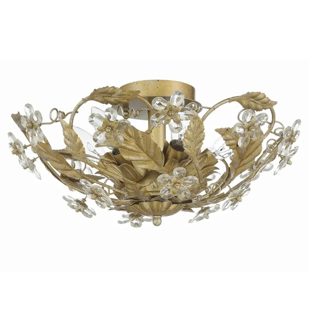 Elysia Crystal Floral Semi Flush Mount - Gold