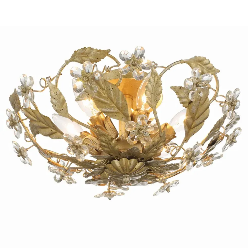 Elysia Crystal Floral Semi Flush Mount - Gold