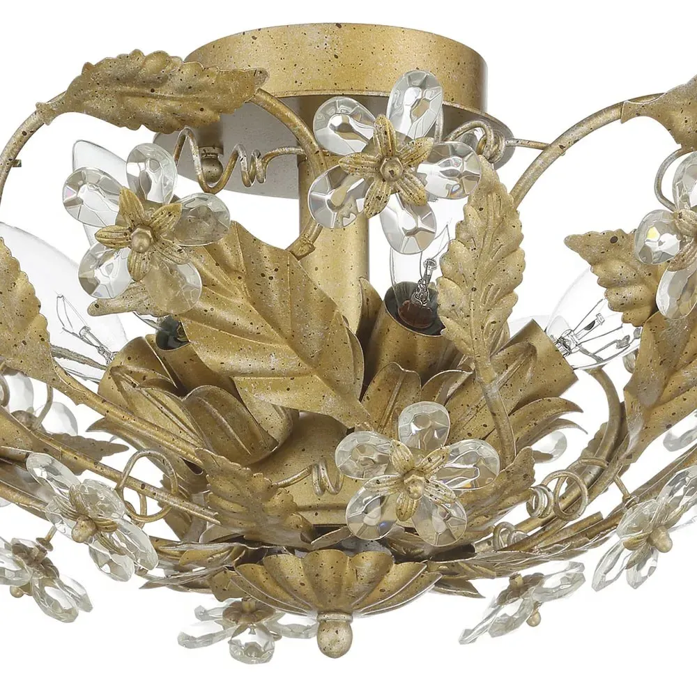 Elysia Crystal Floral Semi Flush Mount - Gold