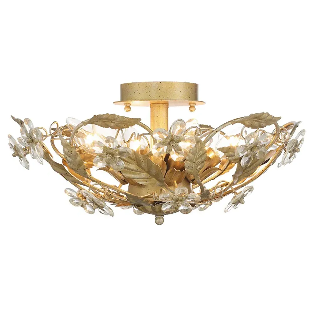 Elysia Crystal Floral Semi Flush Mount - Gold image