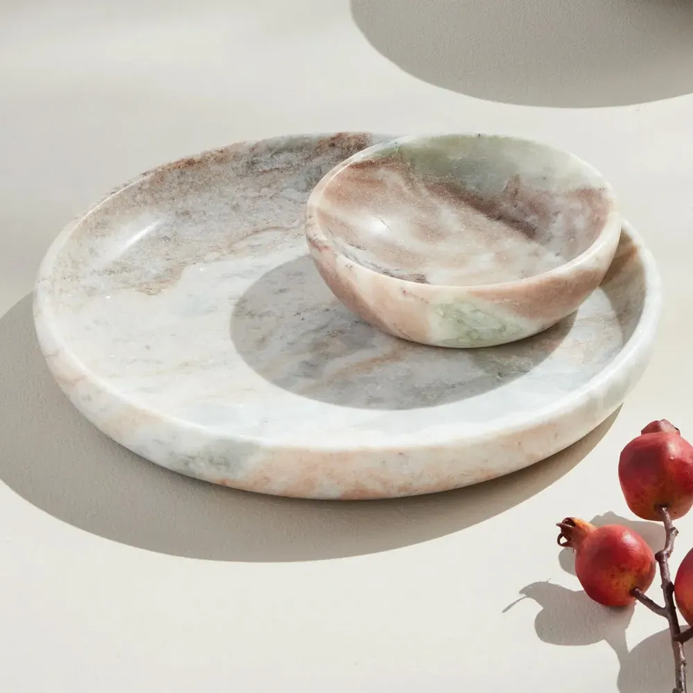 Elysia Round Decorative Tray - Brown, Marble