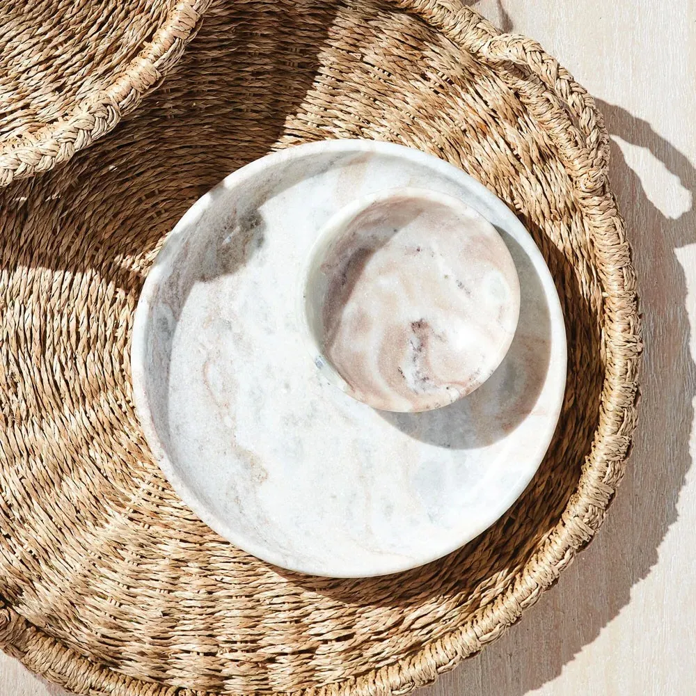 Elysia Round Decorative Tray - Brown, Marble