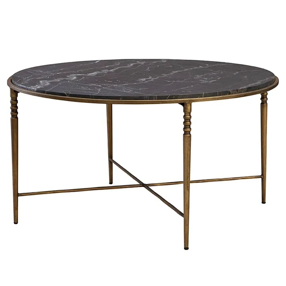 Emari Round Coffee Table - Black, Marble