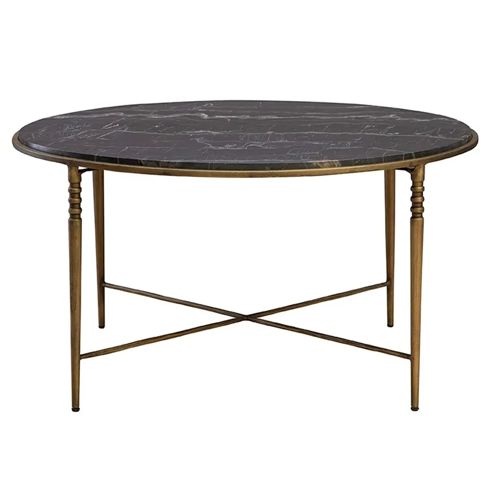 Emari Round Coffee Table - Black, Marble