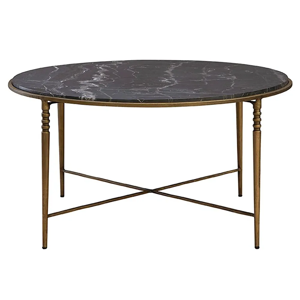 Emari Round Coffee Table - Black, Marble
