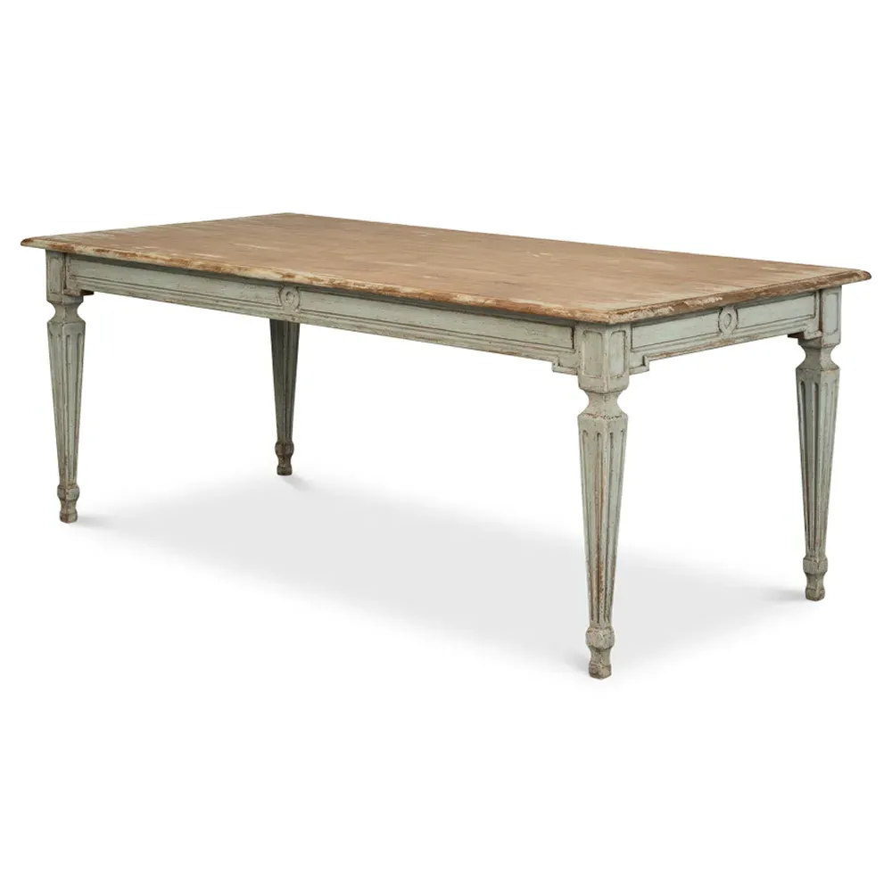 Ember Rectangular Dining Table - Sage Green, Pine Wood