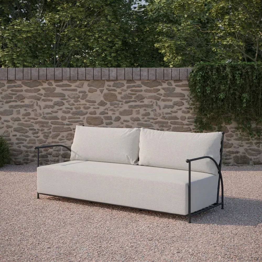 Emeline High Back Outdoor Sofa - Cream, Iron
