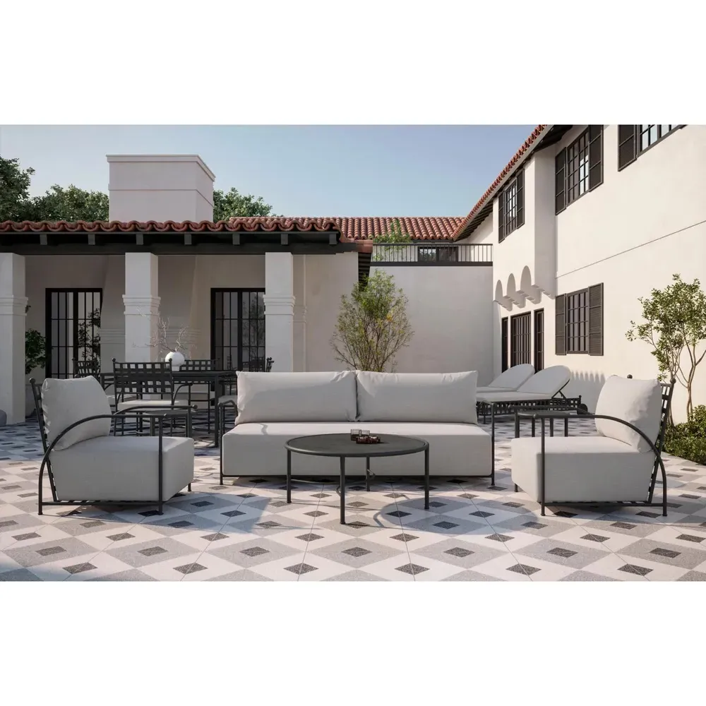 Emeline High Back Outdoor Sofa - Cream, Iron