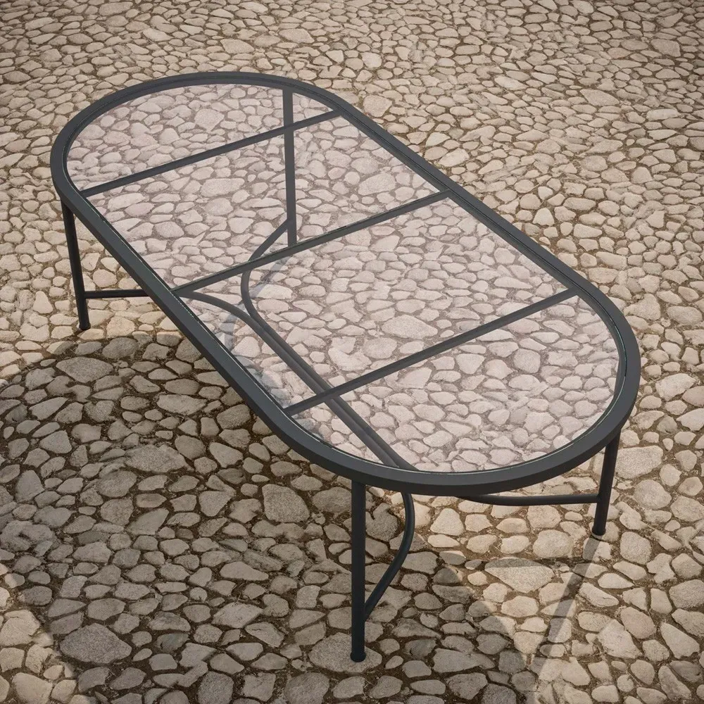 Emeline Oval Outdoor Dining Table - Black, Glass