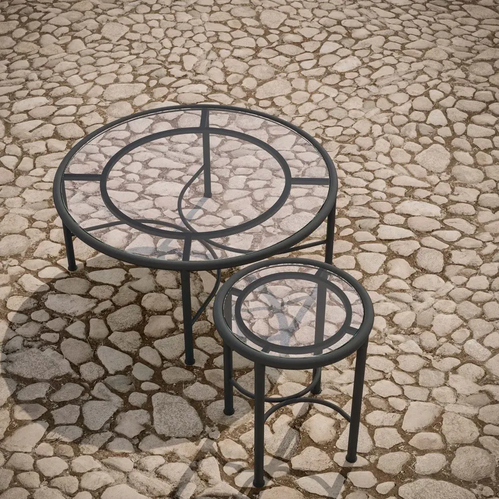 Emeline Round Outdoor Coffee Table - Black, Glass