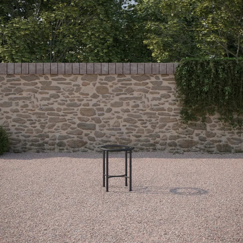 Emeline Round Outdoor Side Table - Black, Glass