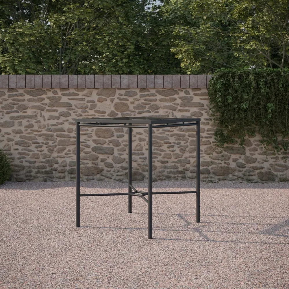 Emeline Square Outdoor Bar Table - Black, Glass