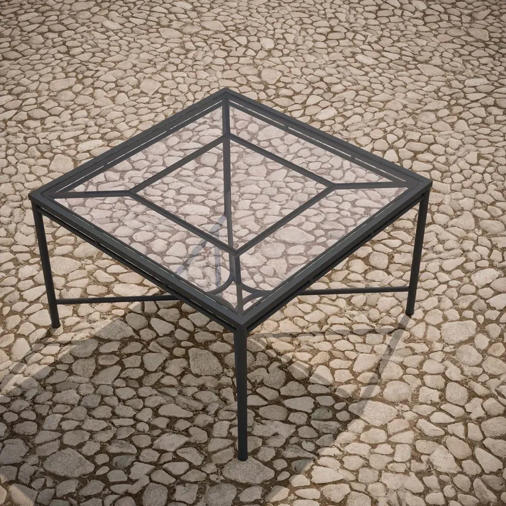 Emeline Square Outdoor Dining Table - Black, Glass