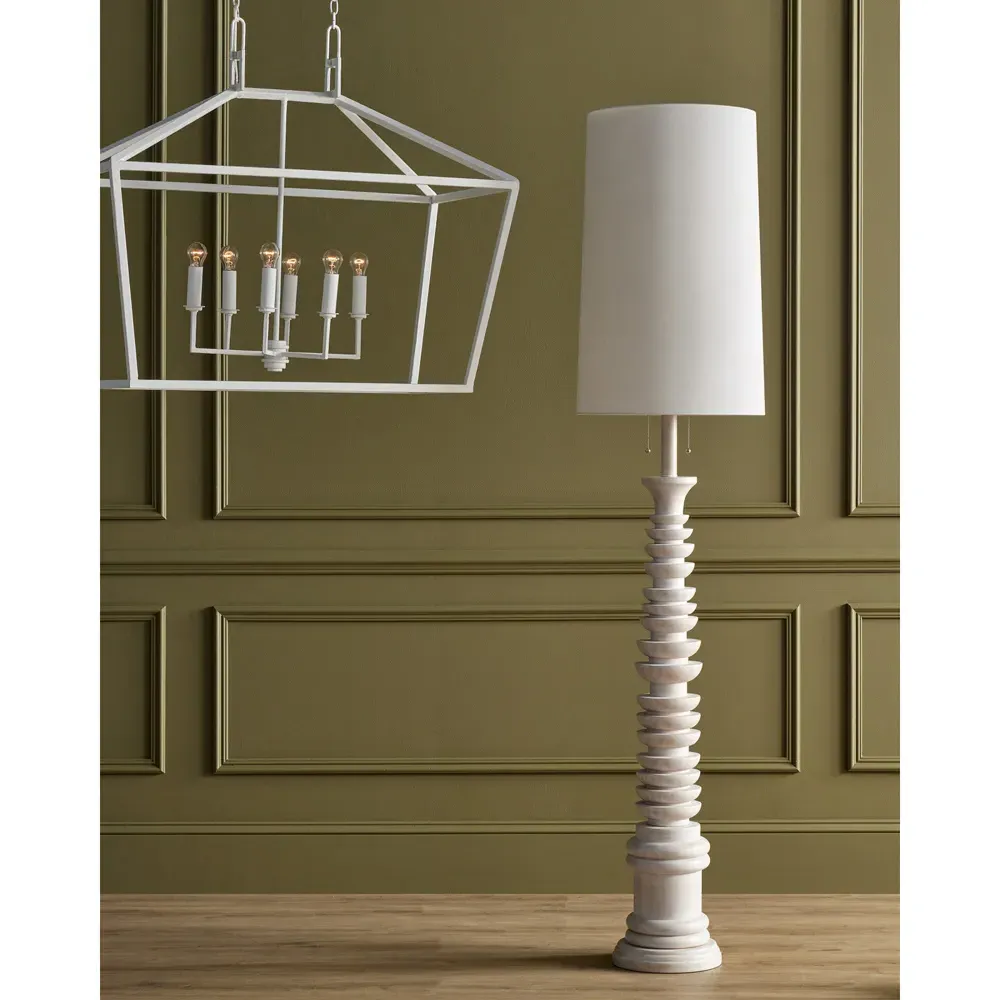 Emerson Column Floor Lamp - Whitewash, Wood
