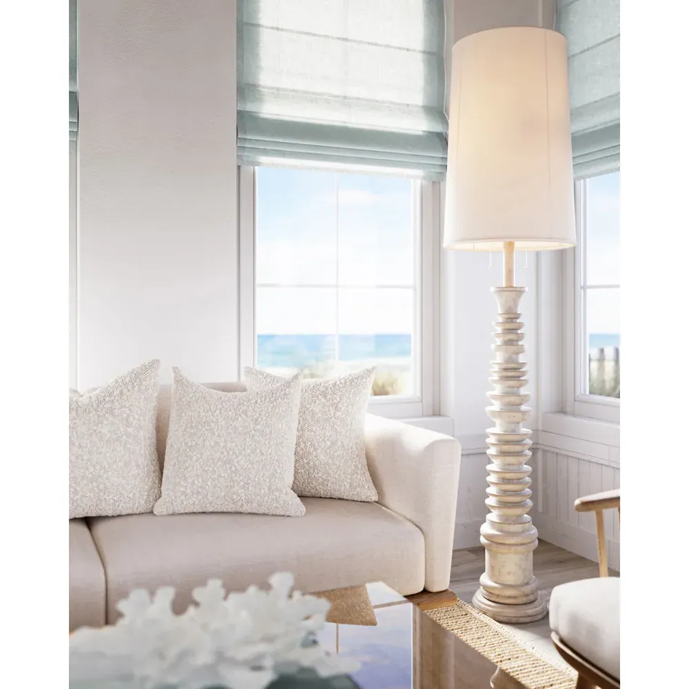 Emerson Column Floor Lamp - Whitewash, Wood