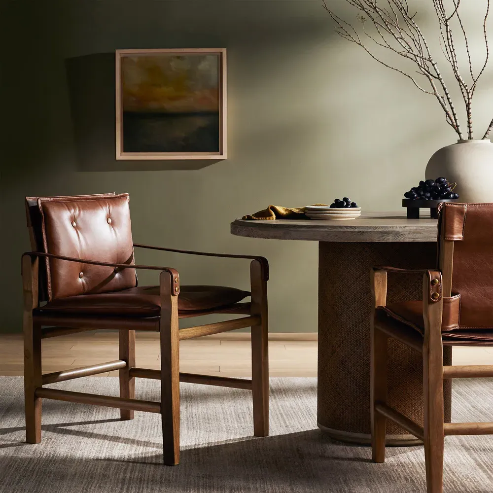 Emilien Dining Arm Chair - Chestnut, Leather