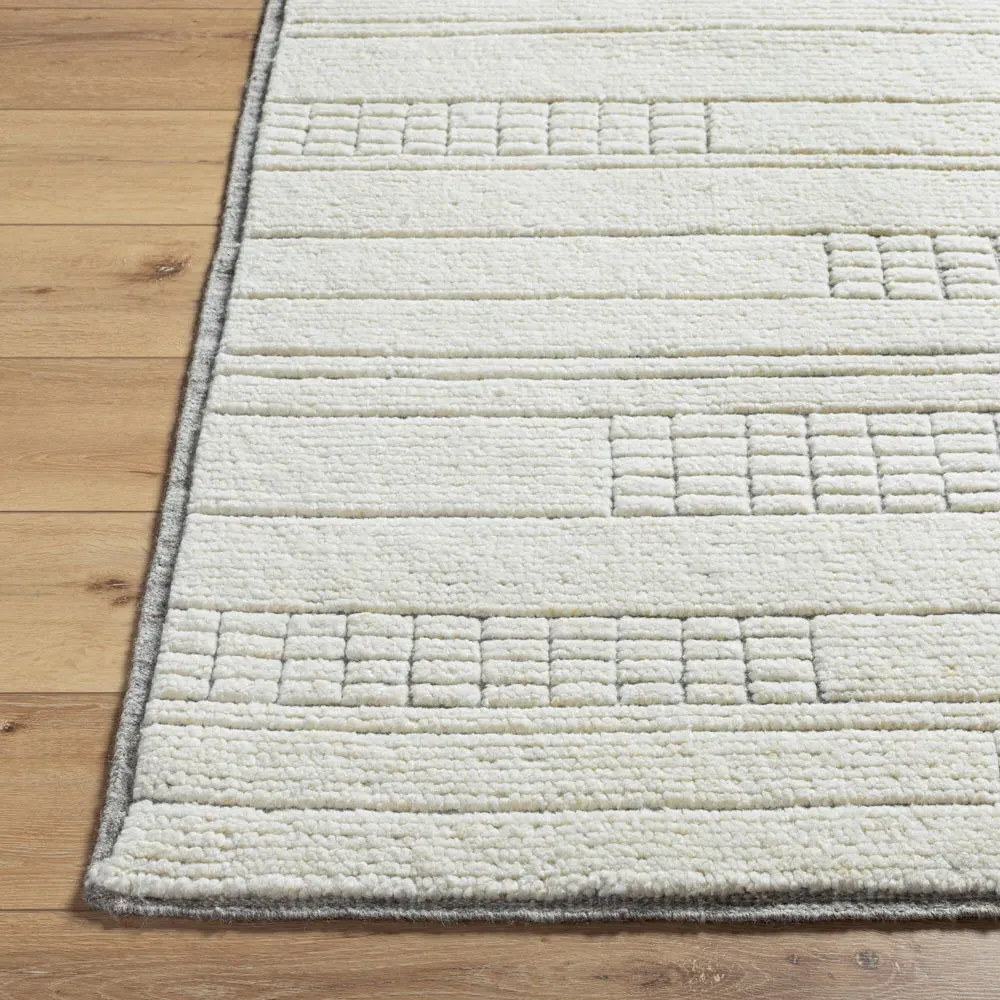 Emily Linear Patterned Hand Knotted Rug - Cream, Wool