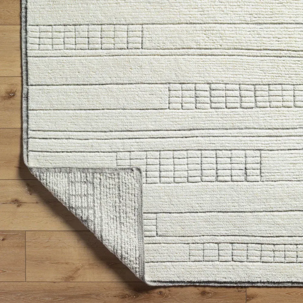 Emily Linear Patterned Hand Knotted Rug - Cream, Wool
