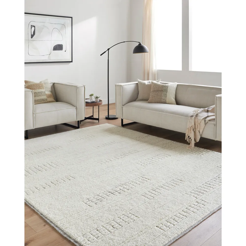 Emily Linear Patterned Hand Knotted Rug - Cream, Wool