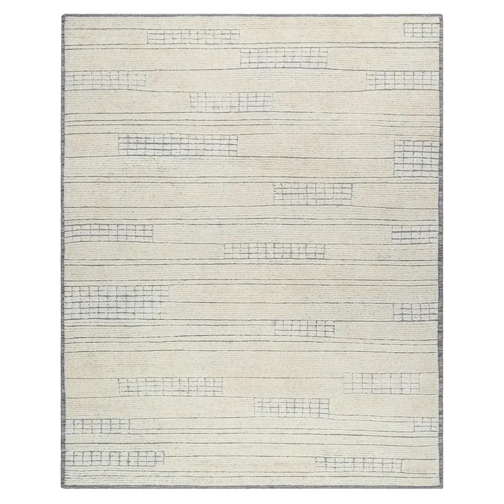 Emily Linear Patterned Hand Knotted Rug - Cream, Wool