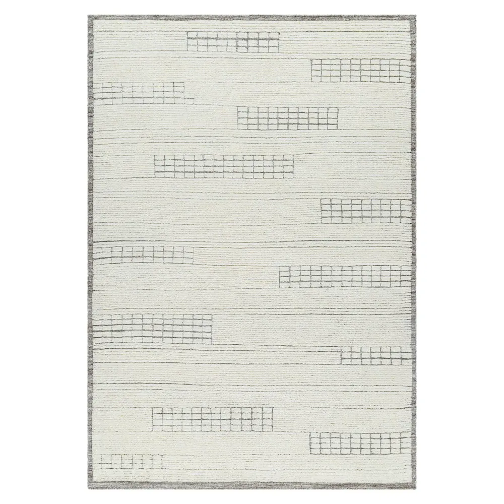 Emily Linear Patterned Hand Knotted Rug - Cream, Wool